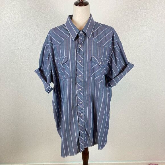 Vintage Wrangler Short Sleeve Pearl Snap Mens 2XL Western Plaid Shirt Dress READ - Picture 4 of 10